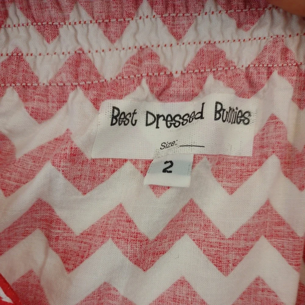 Best Dressed Bunnies Dress Girls Sz 2 Red and‎ white zigzag pattern